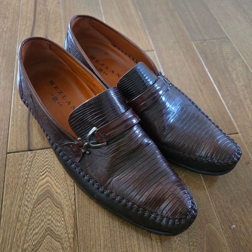 Mezlan Mens 11.5 M Genuine Lizard Skin Loafers Brown Leather Bit Loafer